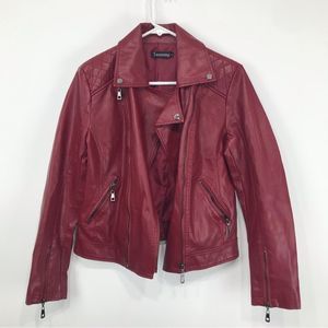 TanMing Deep Red Vegan Leather Moto Jacket